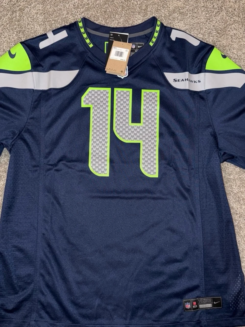 Nike Men's Navy & Neon Green #14 Football Jersey